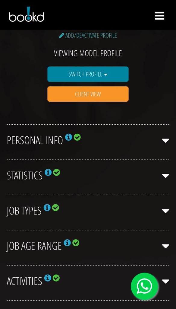 Personal information menu in the bookd! app